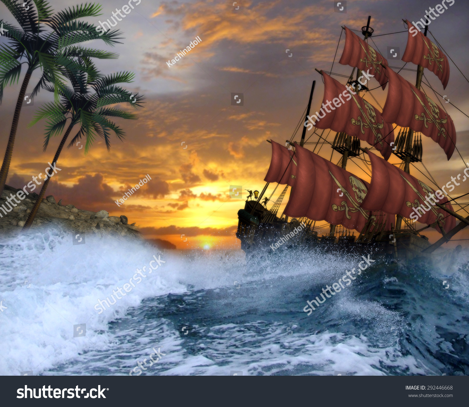 море пальмы корабли