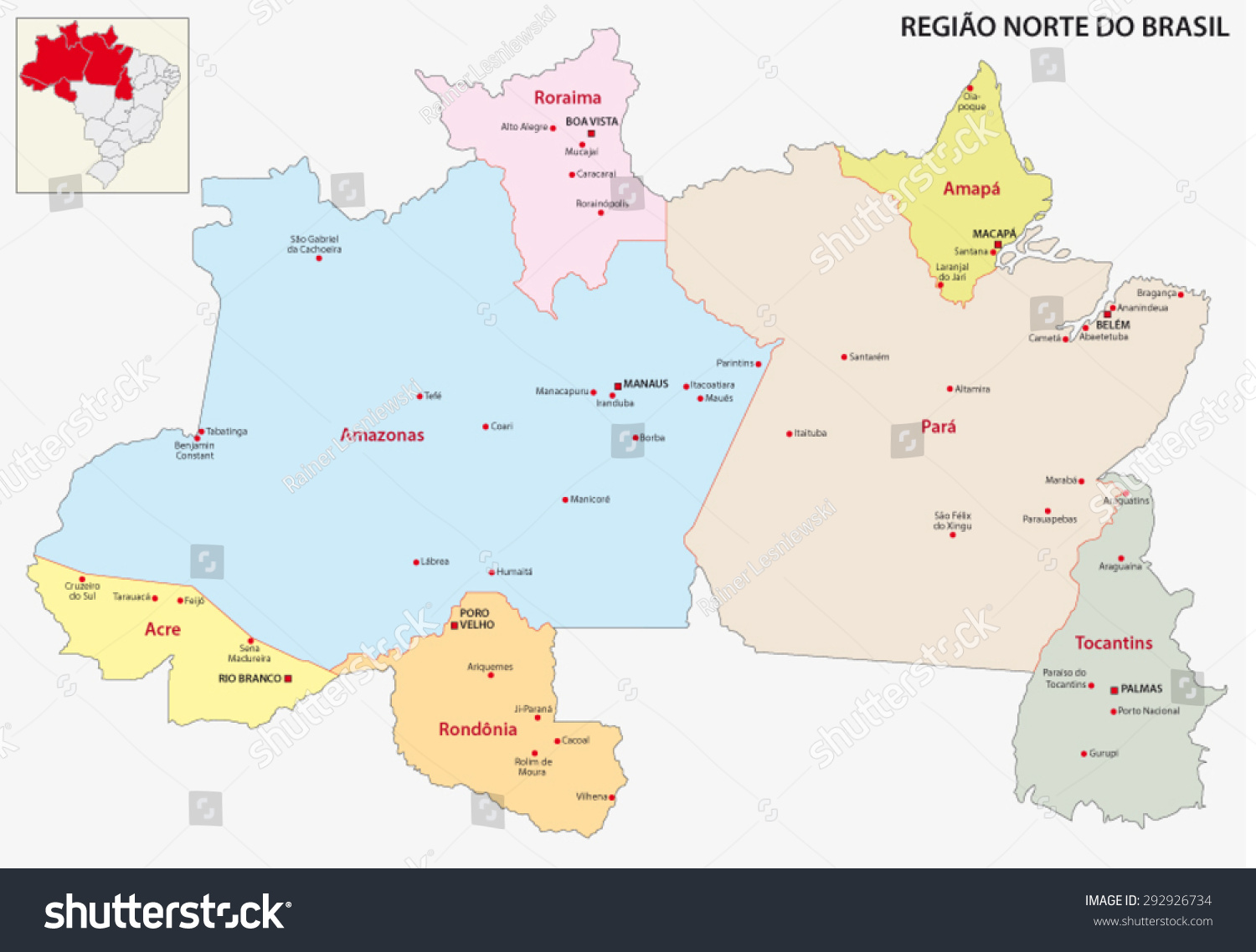 Brazil North Region Map Stock Vector (Royalty Free) 292926734 ...