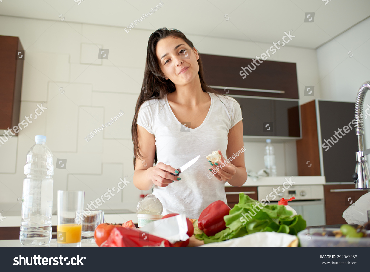 Young Woman Cooking Kitchen Healthy Food Stock Photo 292963058 ...