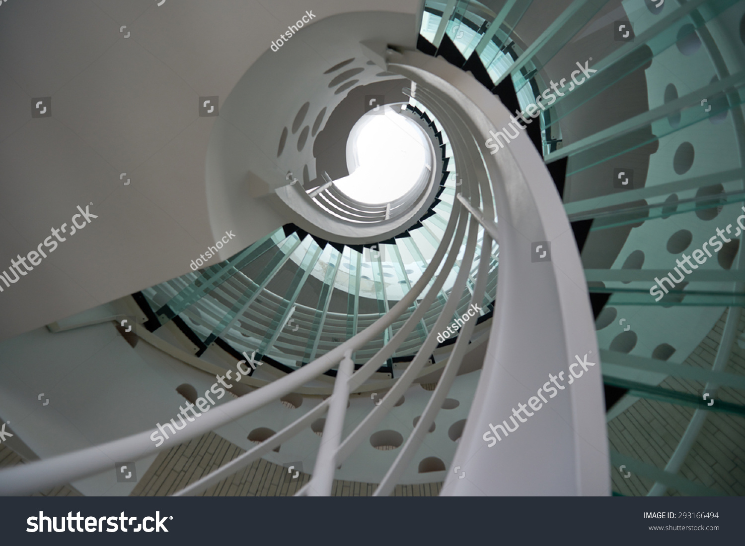 Modern Glass Spiral Staircase Metallic Handrails Stock Photo 293166494 ...