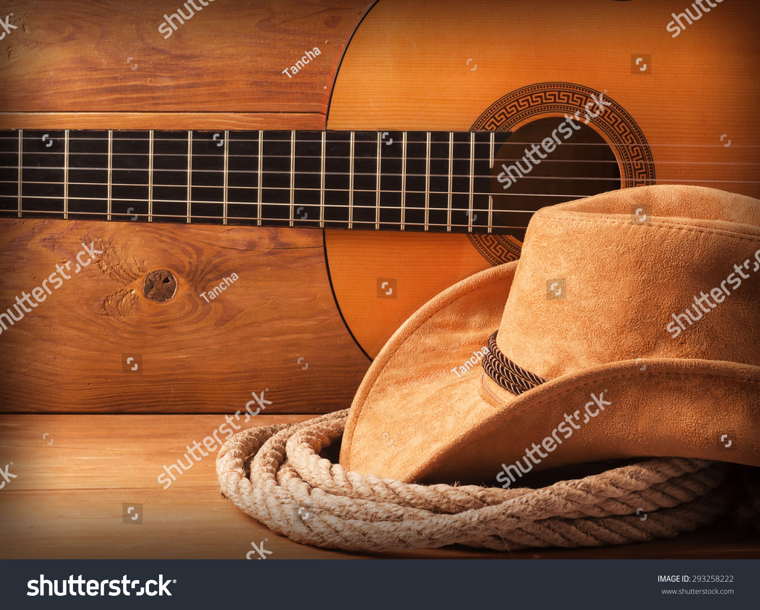 Country American Music Background Cowboy Hat Stock Photo 293258222