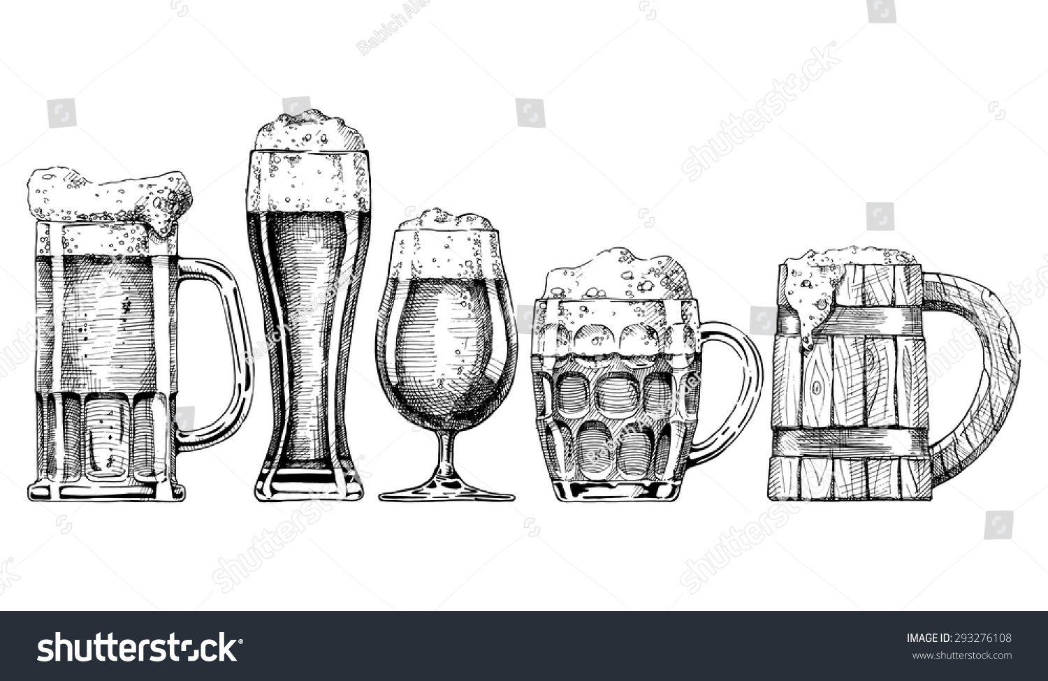 Vector Set Beer Glasses Mugs Ink Stock Vector (Royalty Free) 293276108 ...