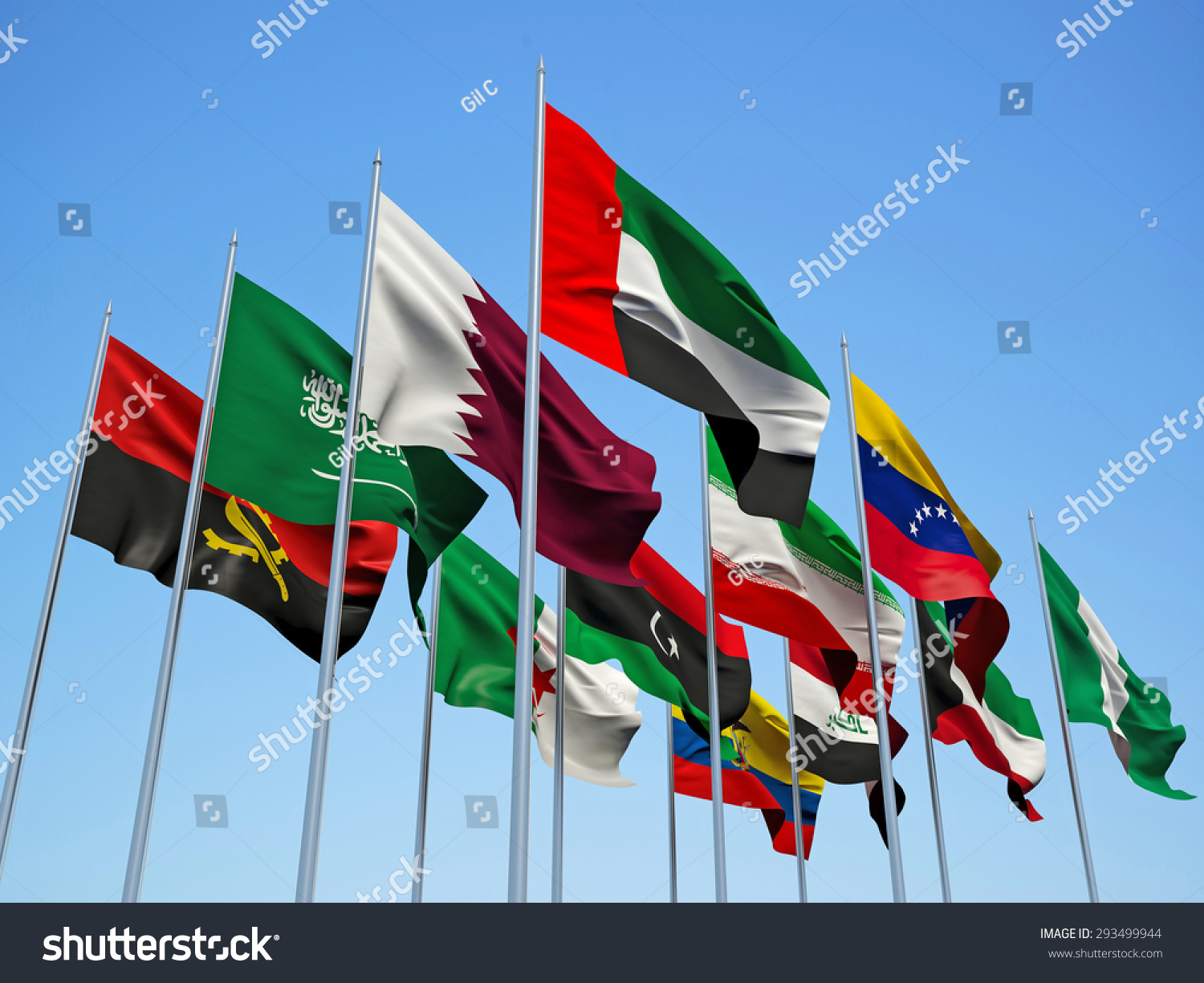 Opec Countries Flags Waving Wind 3d Stock Illustration 293499944 ...