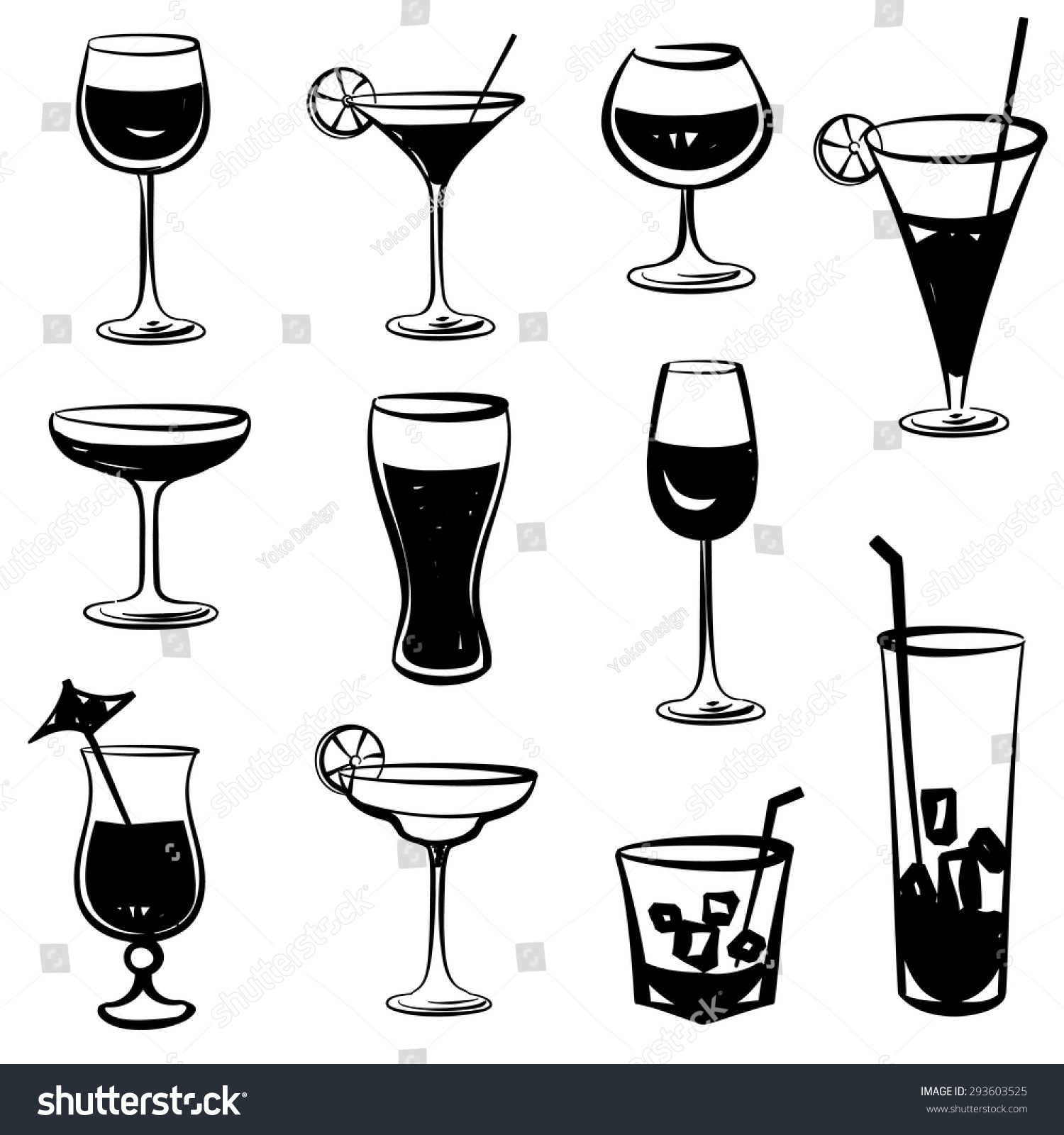 Glass Vector Silhouette Wineglass Collection Set Stock Vector (Royalty ...