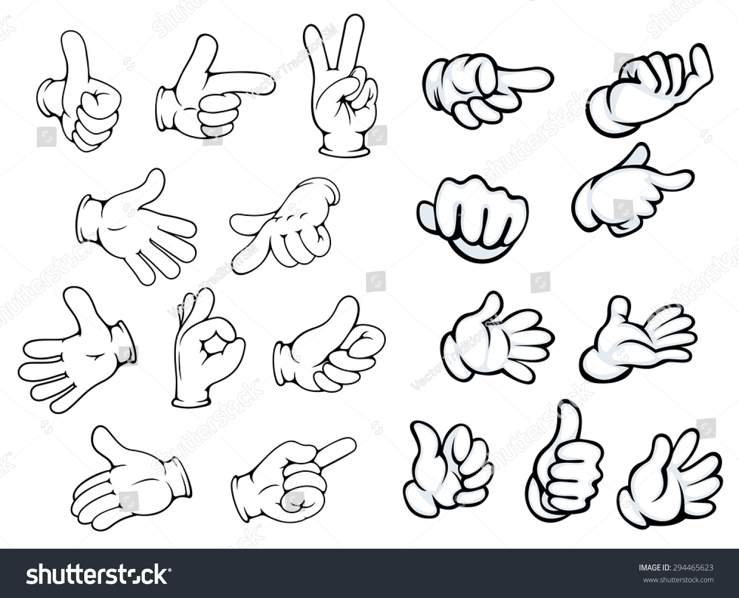 Hand Gestures Pointers Comics Cartoon Style Stock Vector (Royalty Free ...