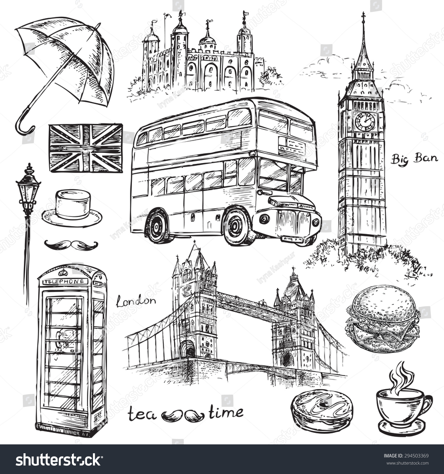 Элементы Лондона рисунок черно-белый