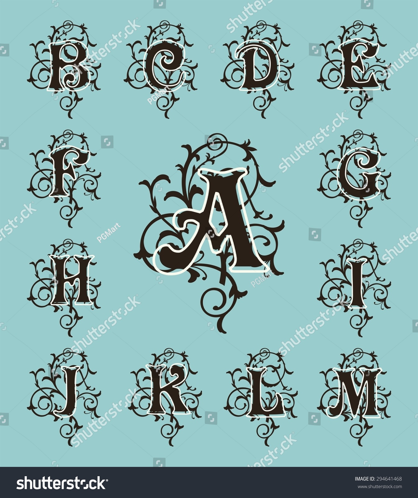 Vintage Set Capital Letters Floral Monograms Stock Vector (Royalty Free ...