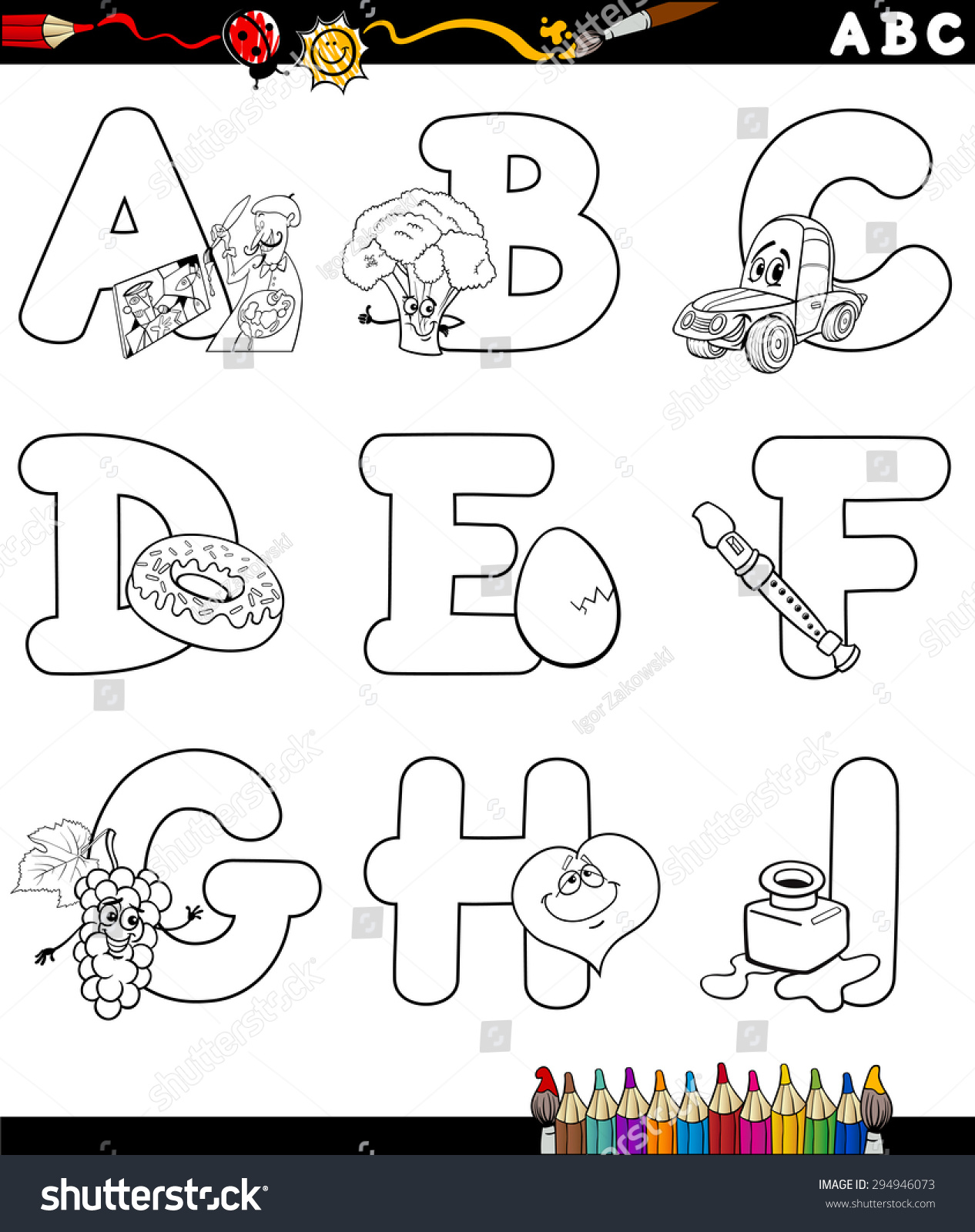 Black White Cartoon Illustration Capital Letters Stock Vector (Royalty ...