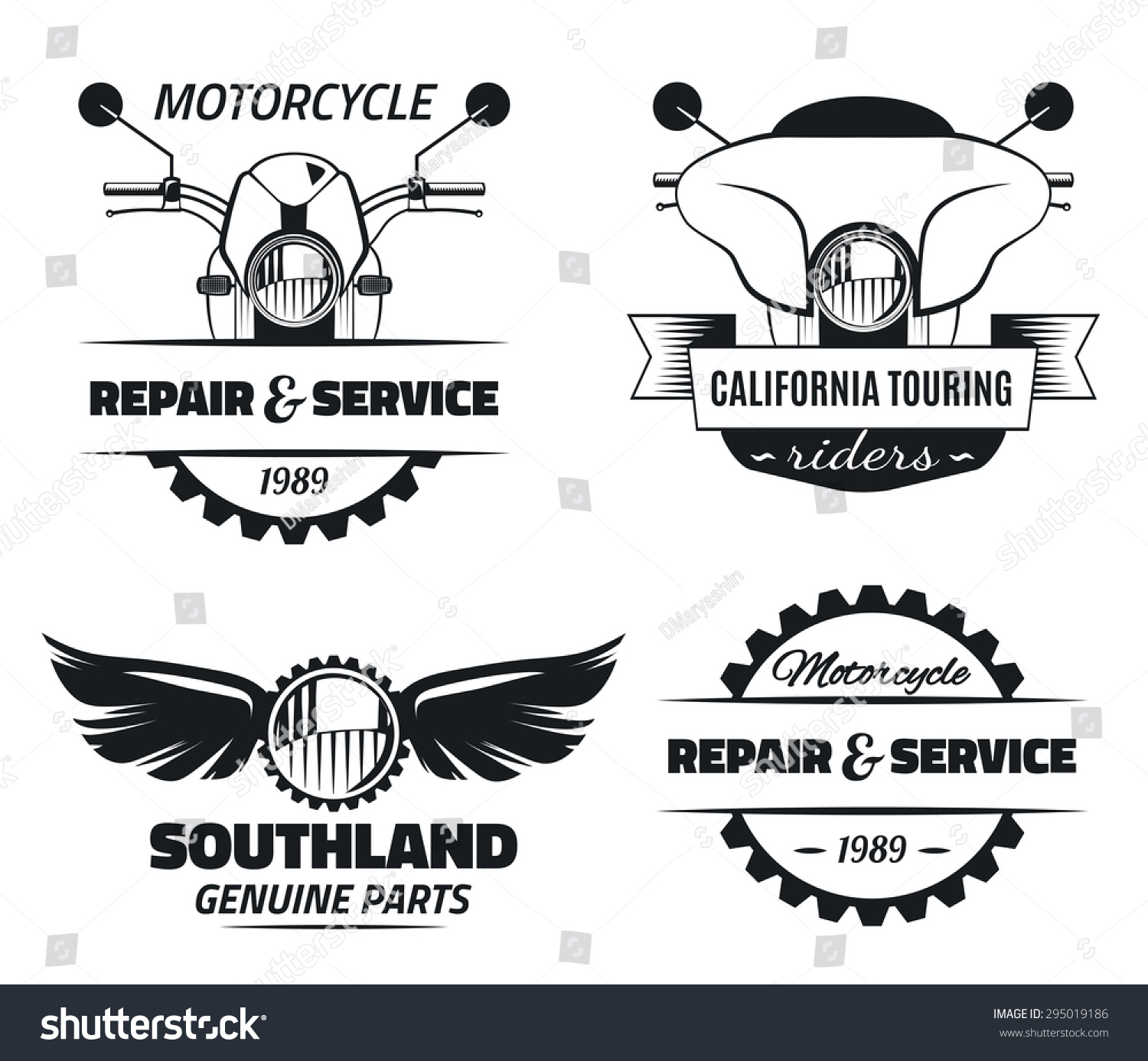 Set Vintage Motorcycle Labels Emblems Stock Vector (Royalty Free ...