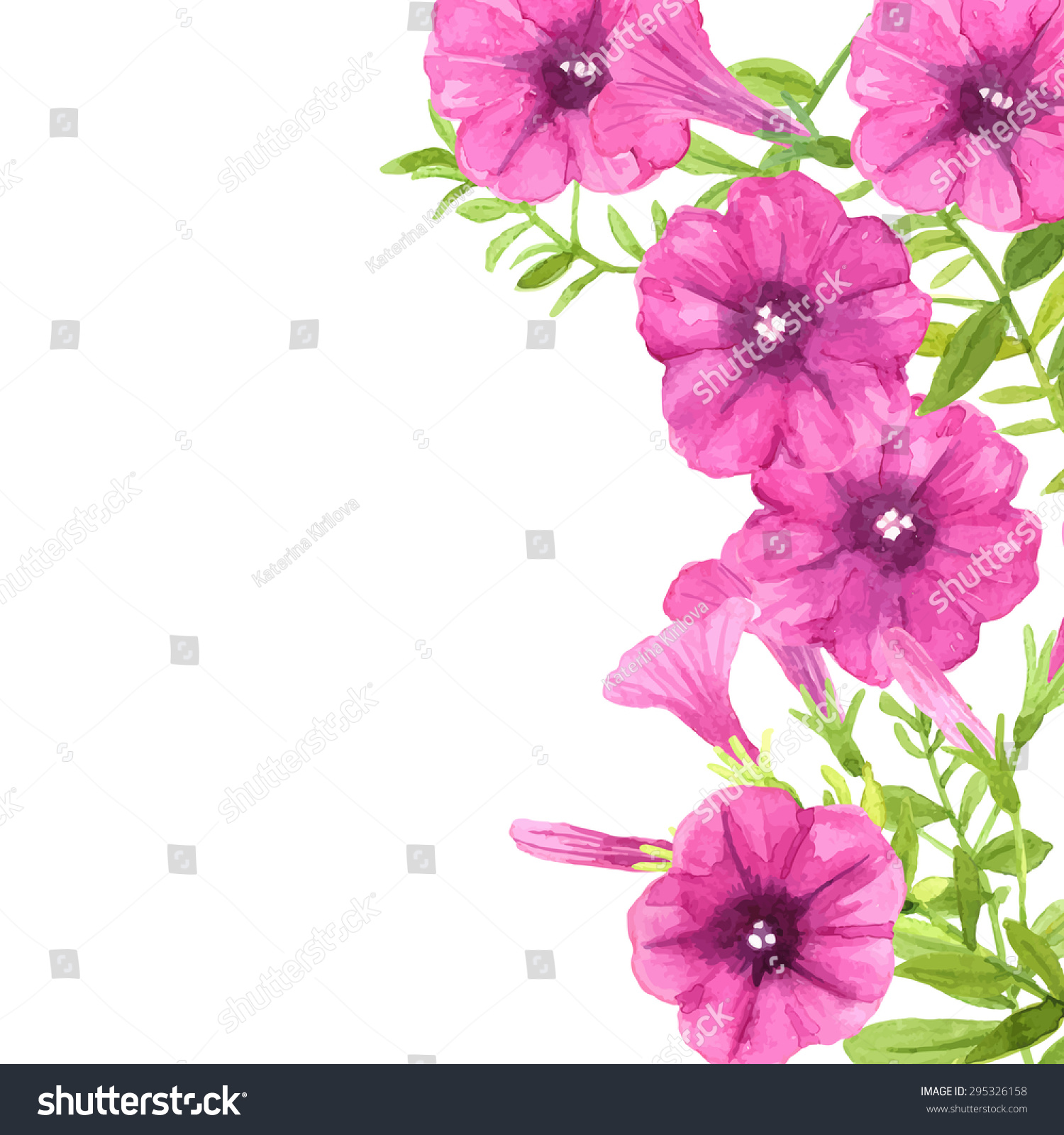 Watercolor Petunias Border Made Pink Petunia Stock Vector (Royalty Free ...