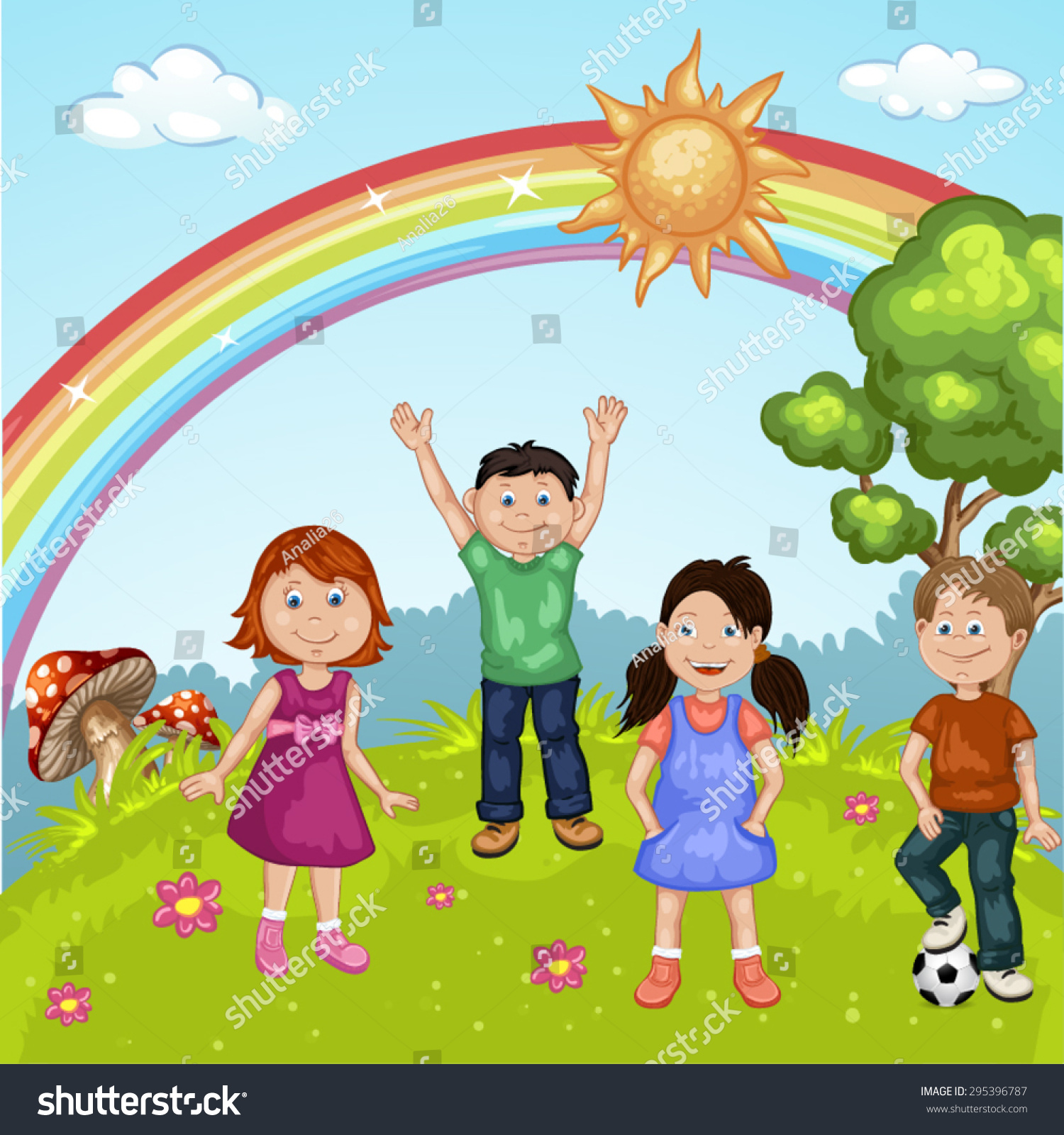 Group Cute Happy Cartoon Kids Playing Stock Vector (royalty Free 