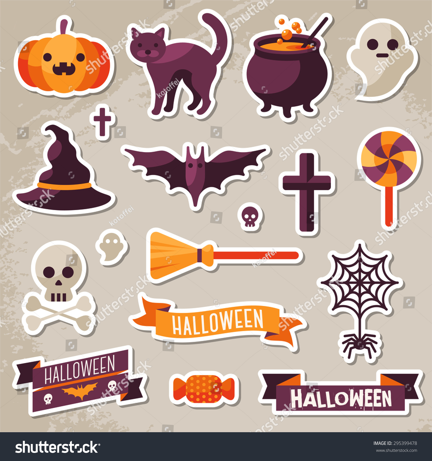 Set Halloween Ribbons Character Stickers Scrapbook Stock Vector ...