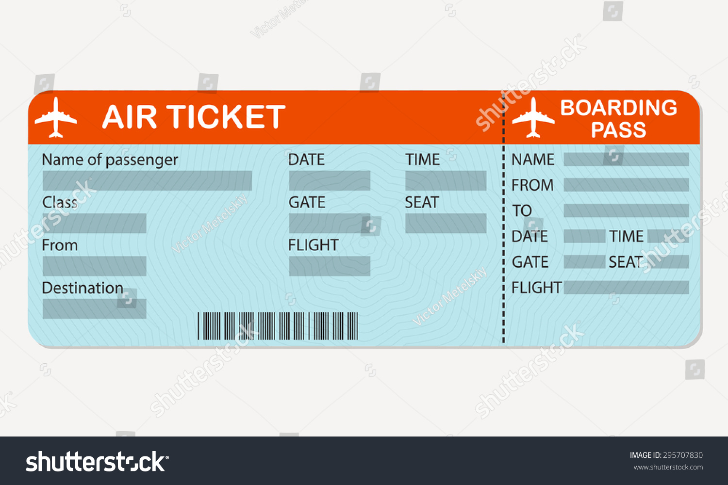 Airline Boarding Pass Ticket Detailed Blank Stock Vector (Royalty Free ...