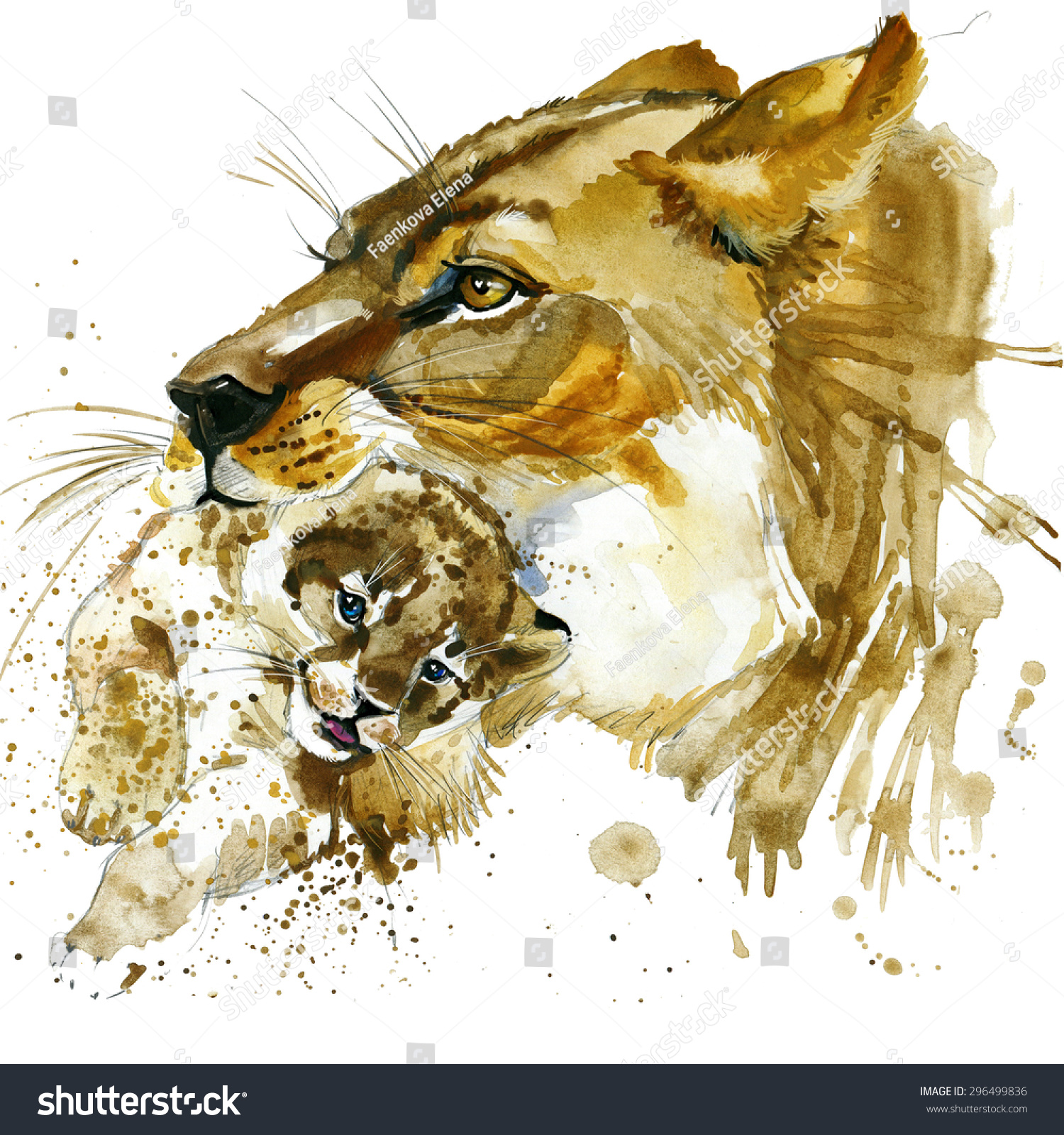 Животные акварелью львица