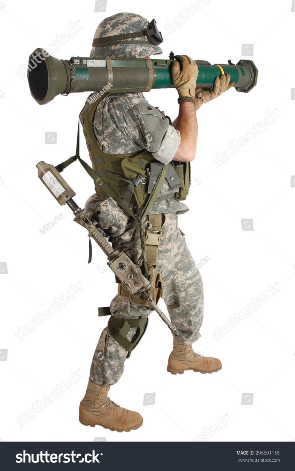 Us Army Soldier Rocket Launcher Isolated Stock Photo 296501165