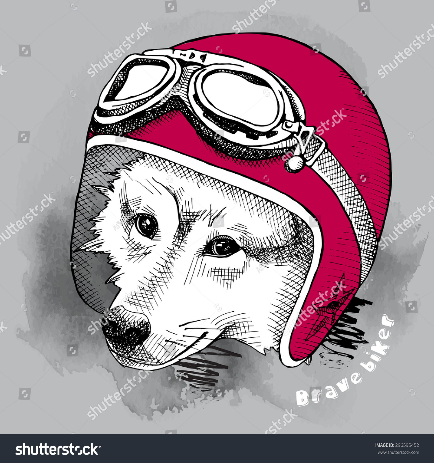 Portrait Wolf Retro Motorcyclist Helmet Vector Stock Vector (Royalty ...