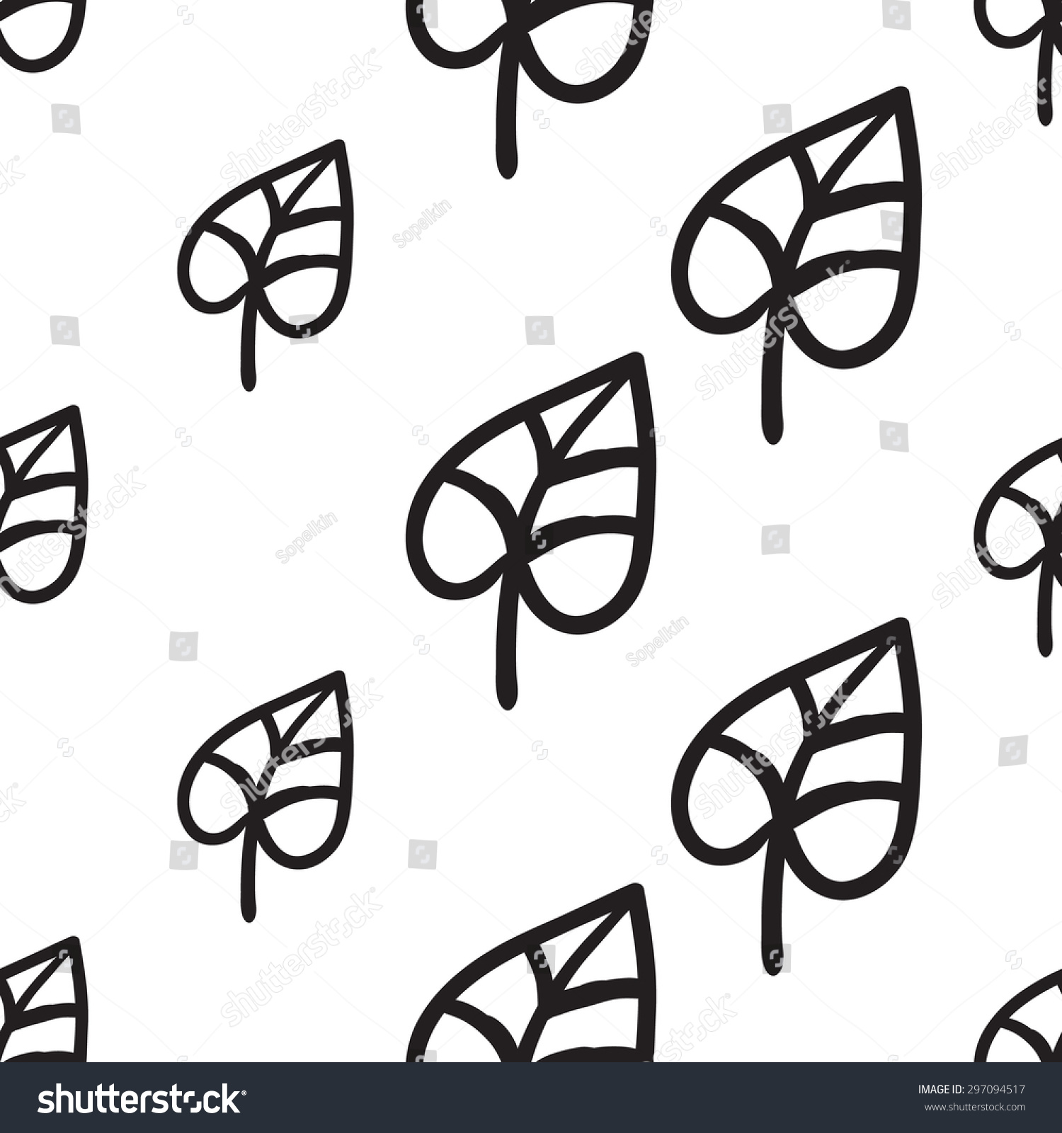 Black Outline Hand Drawn Vector Leaf Stock Vector (Royalty Free