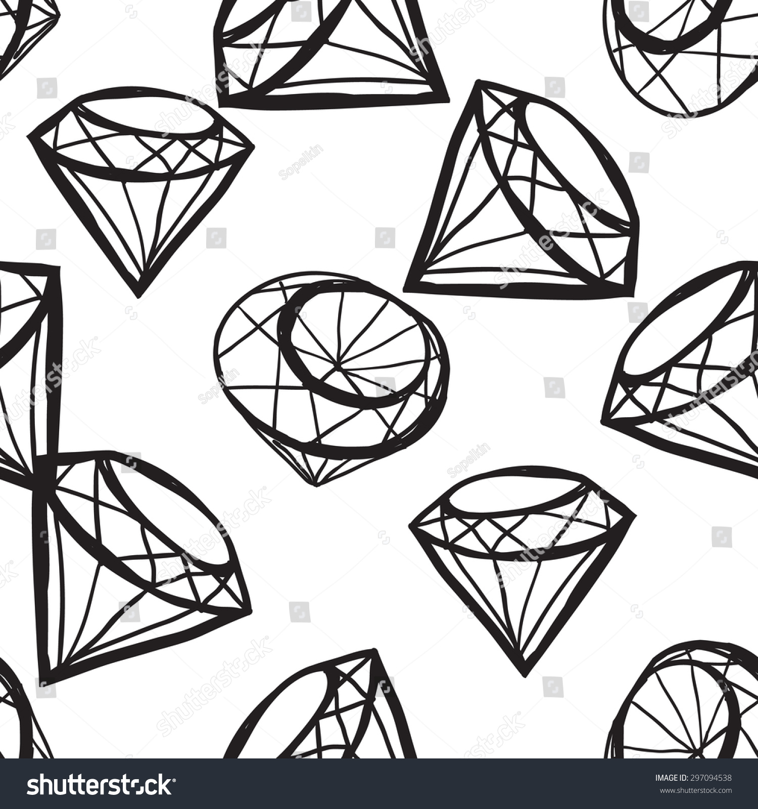 Black Outline Hand Drawn Vector Diamond Stock Vector (Royalty Free