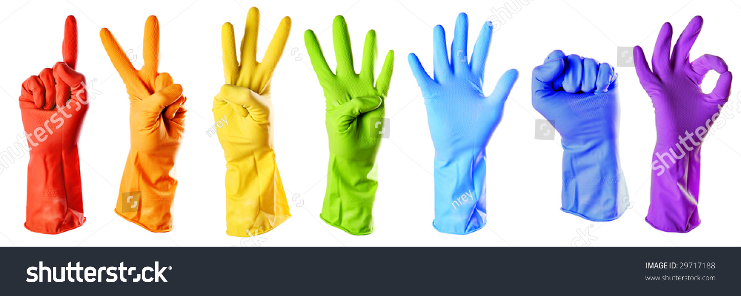 coloured rubber gloves