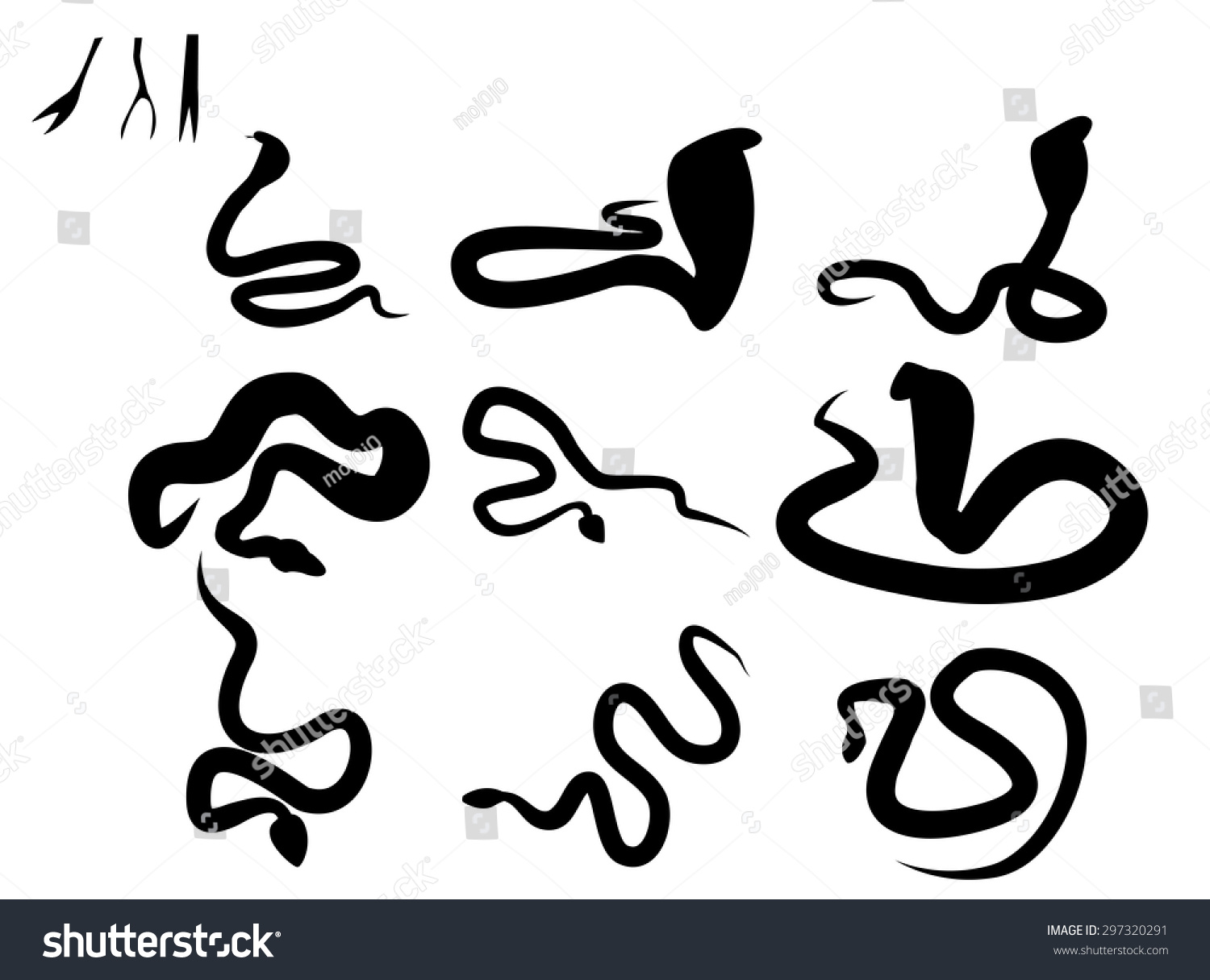 Set Black Silhouette Snake Snake Tonguevector Stock Vector (Royalty ...