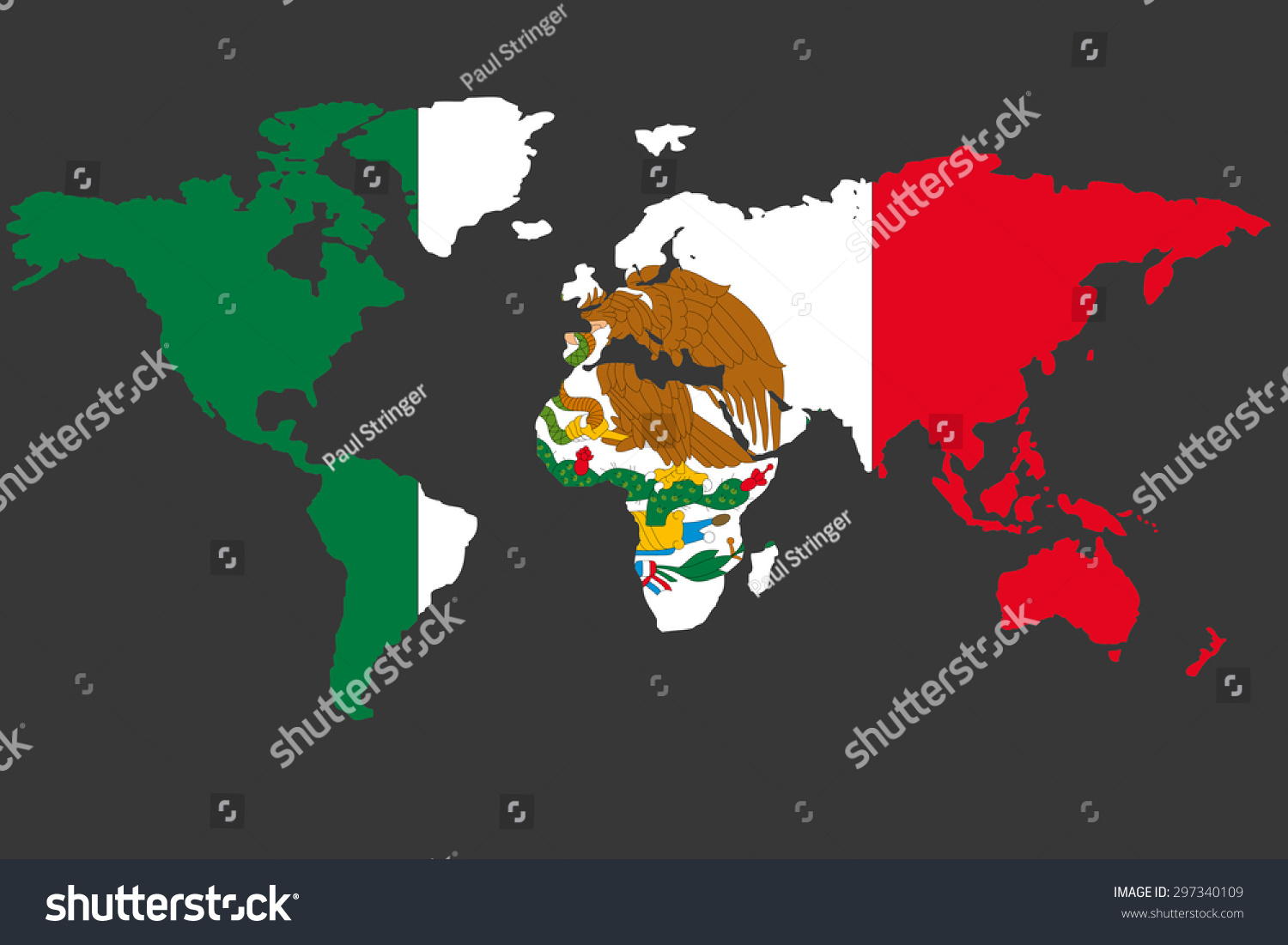 Vektor Stok Illustrated Map World Flag Mexico Tanpa Royalti Shutterstock