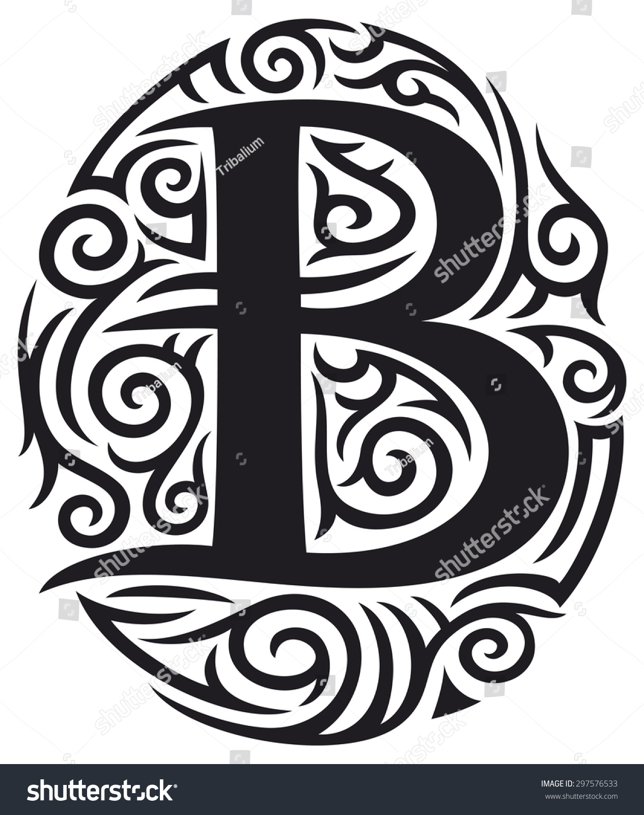 Letter B Tattoo Tribal Design Stockillustration 297576533 Shutterstock