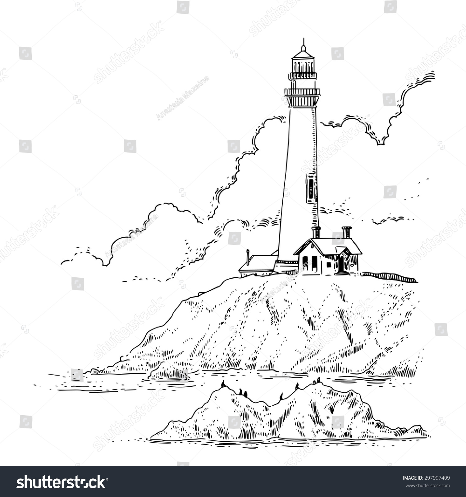 Каспийское море и Маяк рисунок карандашом