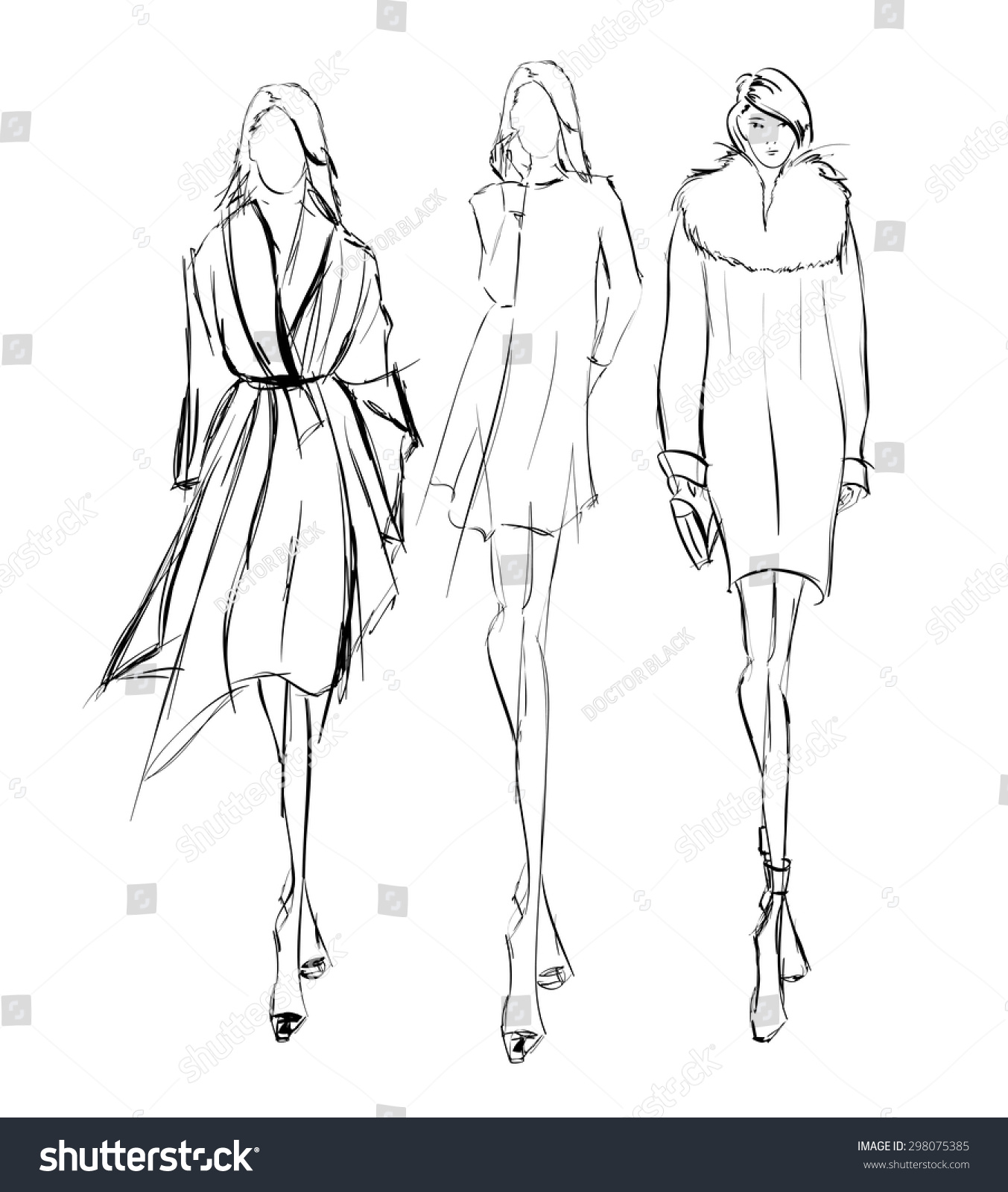 Sketch Fashion Girls Stock Vector (Royalty Free) 298075385 | Shutterstock