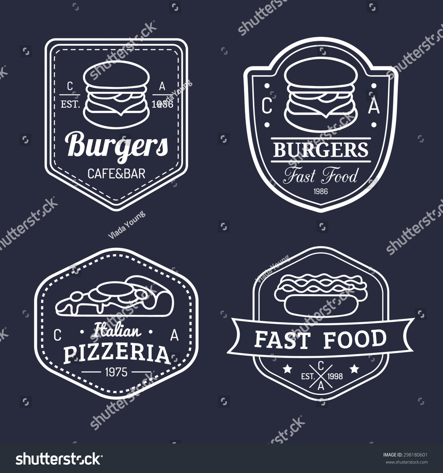 Vector Vintage Fast Food Logos Set Stock Vector (Royalty Free ...