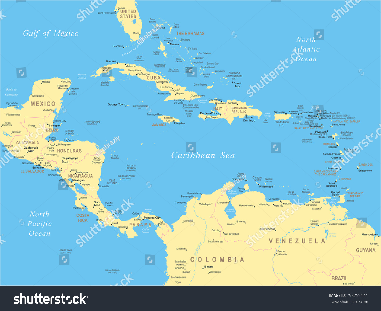 Central America Map Highly Detailed Vector Stock Vector (Royalty Free ...