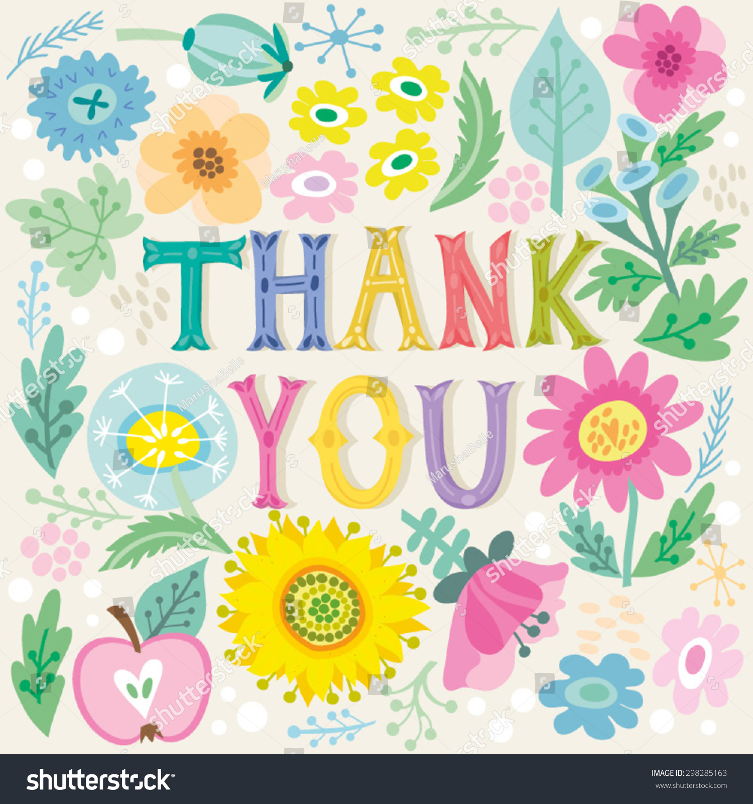 Beautiful Greeting Card Thank You Bright Stock Vector (Royalty Free ...