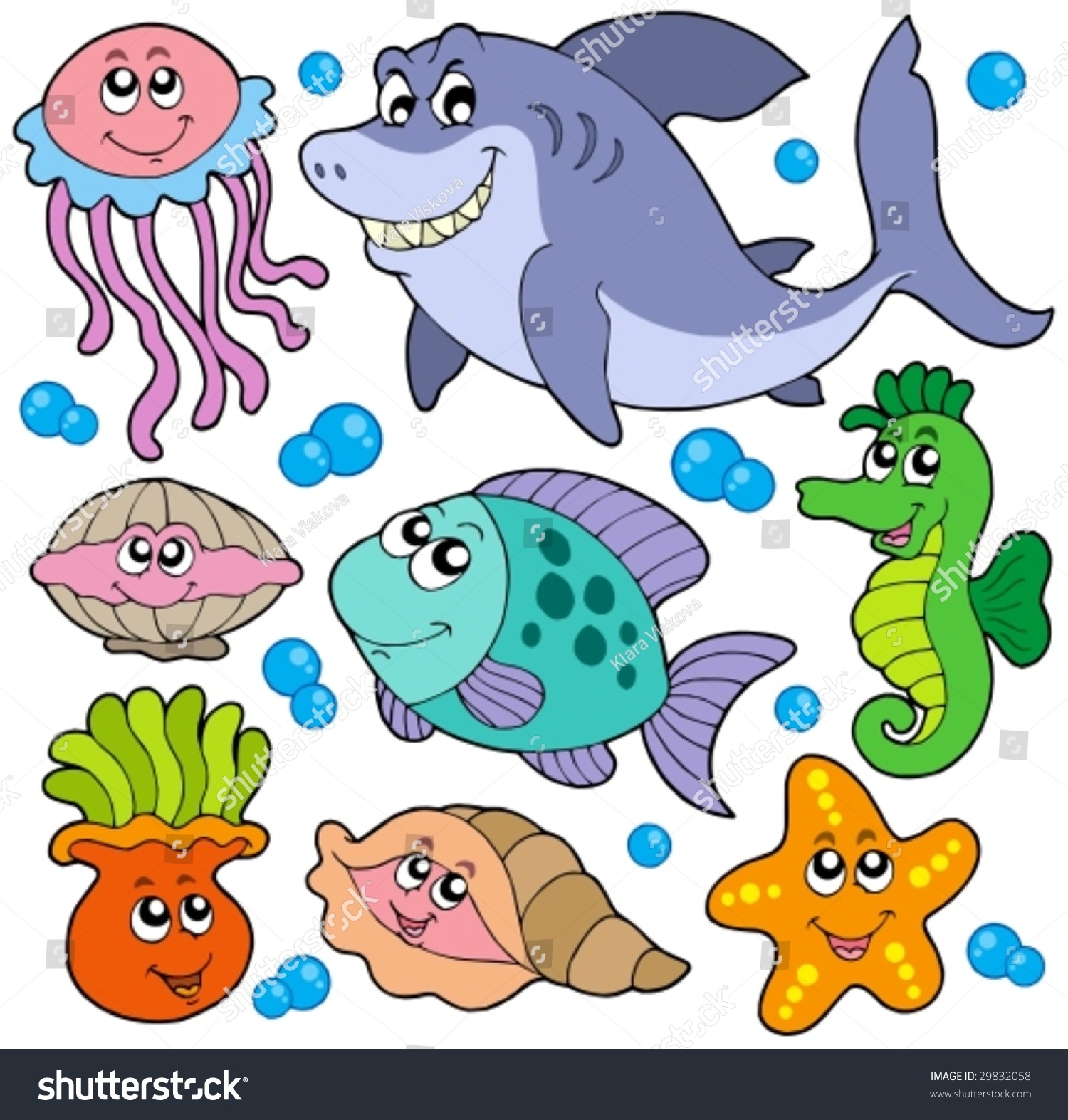 Aquatic Animals Collection Vector Illustration Stock Vector (Royalty ...