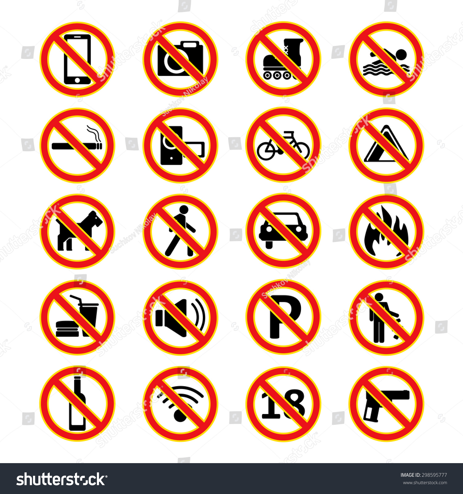 Set Signs Prohibiting Yellow Stroke On Stock Vector (Royalty Free ...