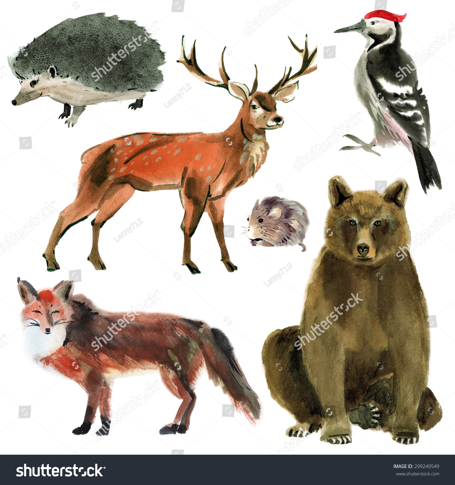 Set Forest Animals Watercolor Illustration White Stock Illustration ...