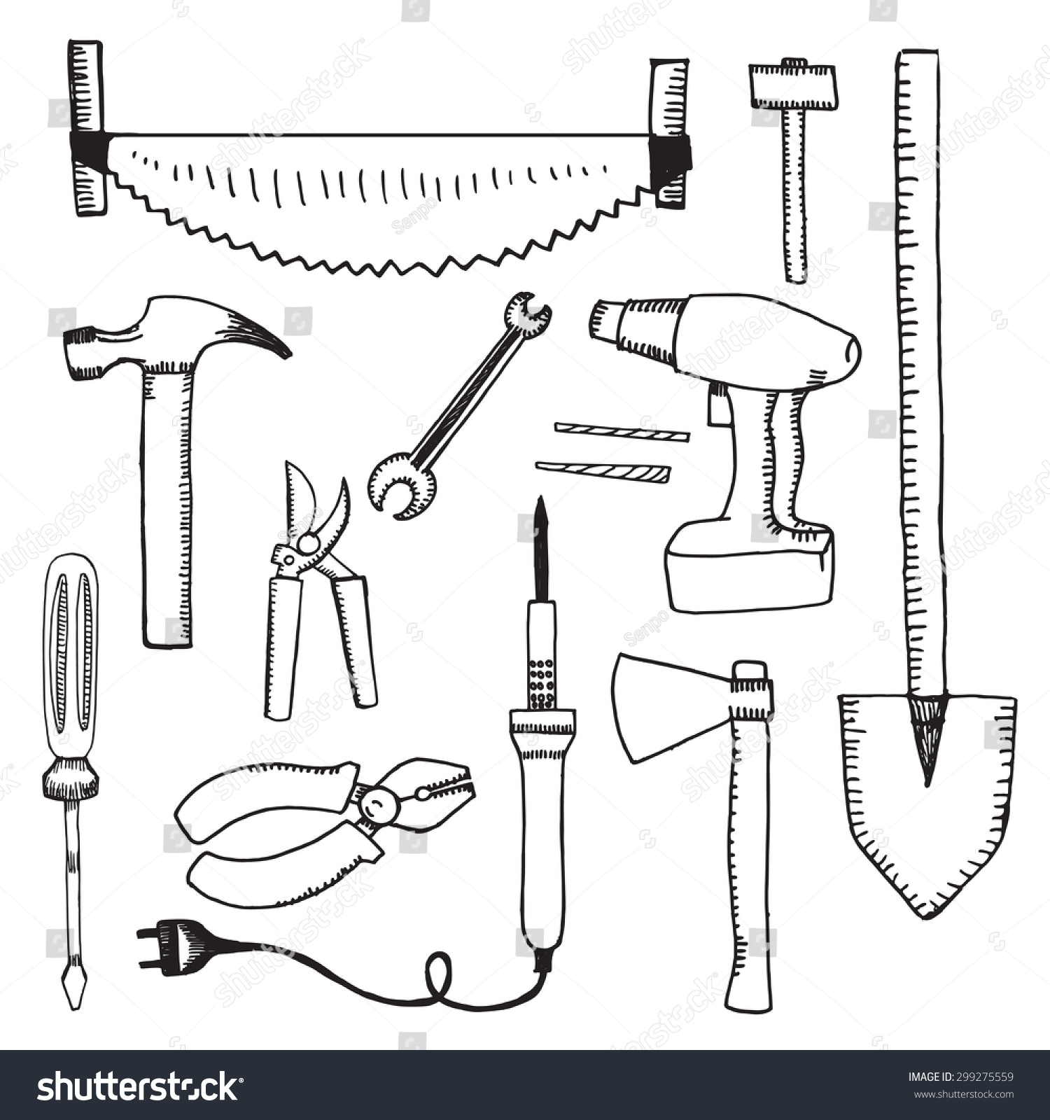 Строительные инструменты рисунок карандашом