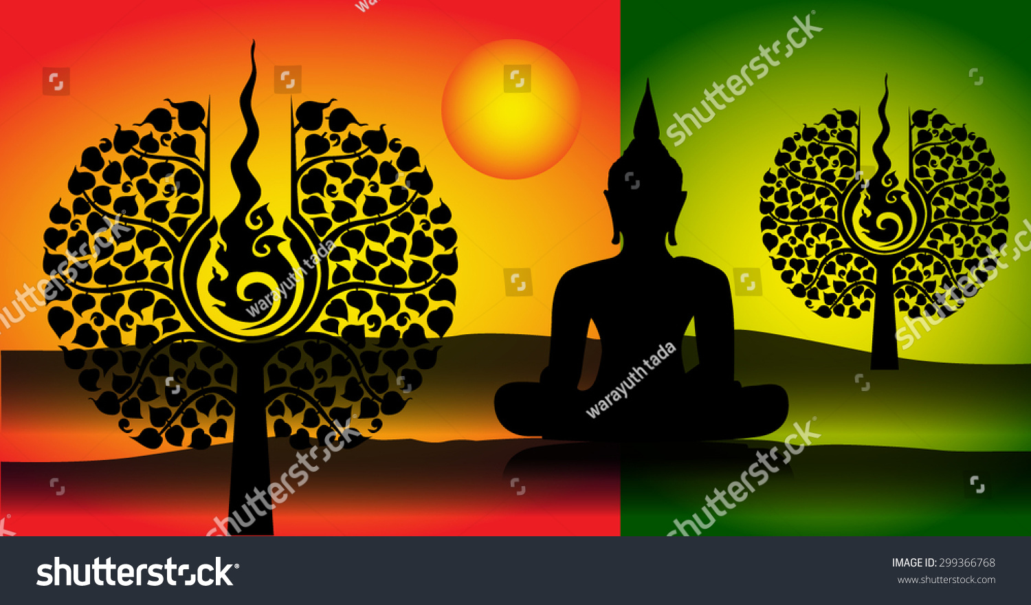 Buddha Statue Golden Bodhi Tree Symbol Stock Vector (Royalty Free ...