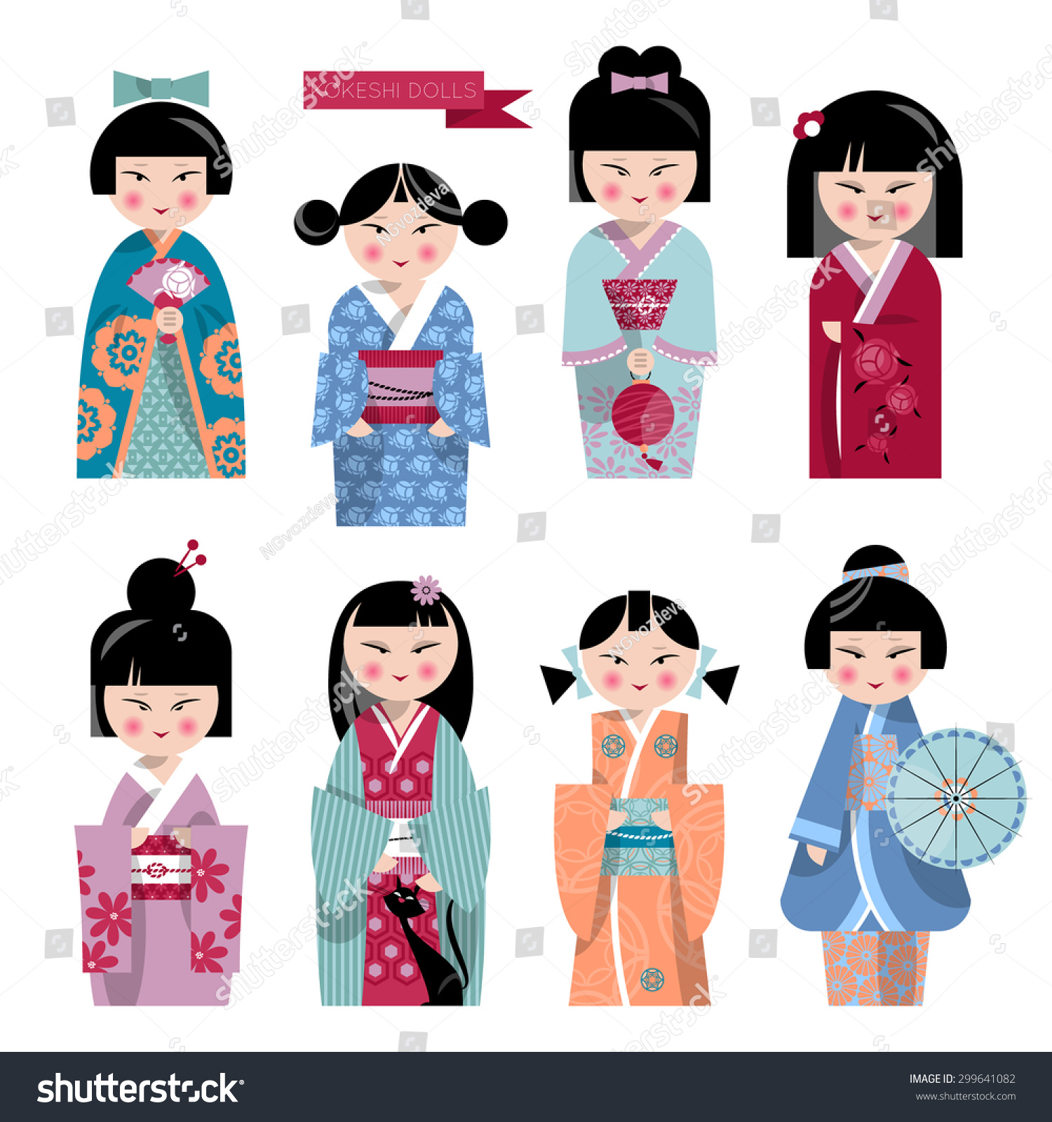 Traditional Japanese Doll Kokeshi Dolls Vector Stock Vector 299641082.