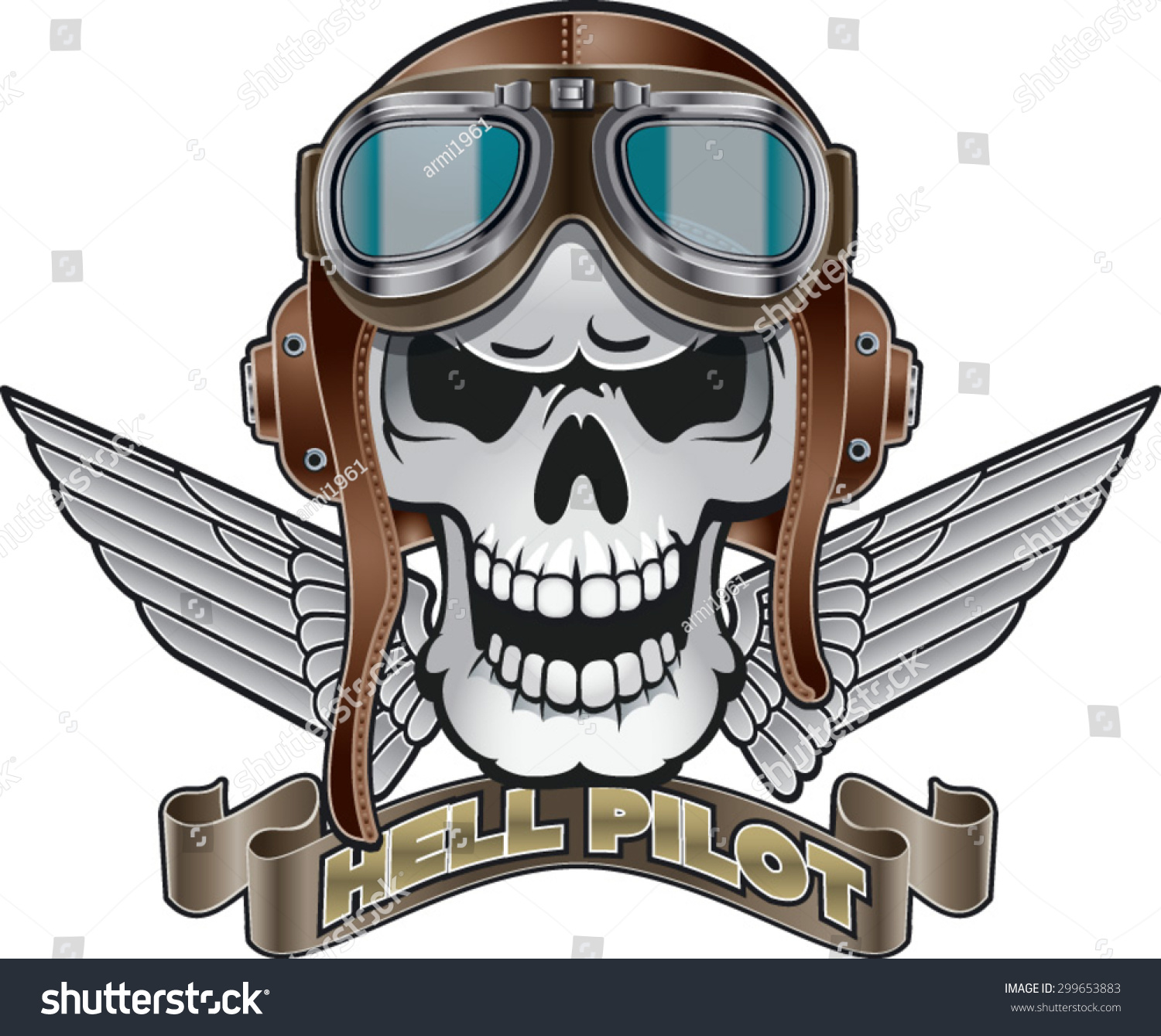 Vektor Stok Skull Pilot Helmet Wings Banner Text (Tanpa Royalti ...