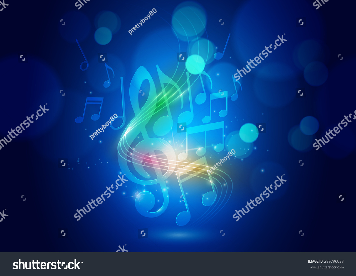 Abstract Music Notes Lights Blue Background Stock Vector (Royalty Free ...