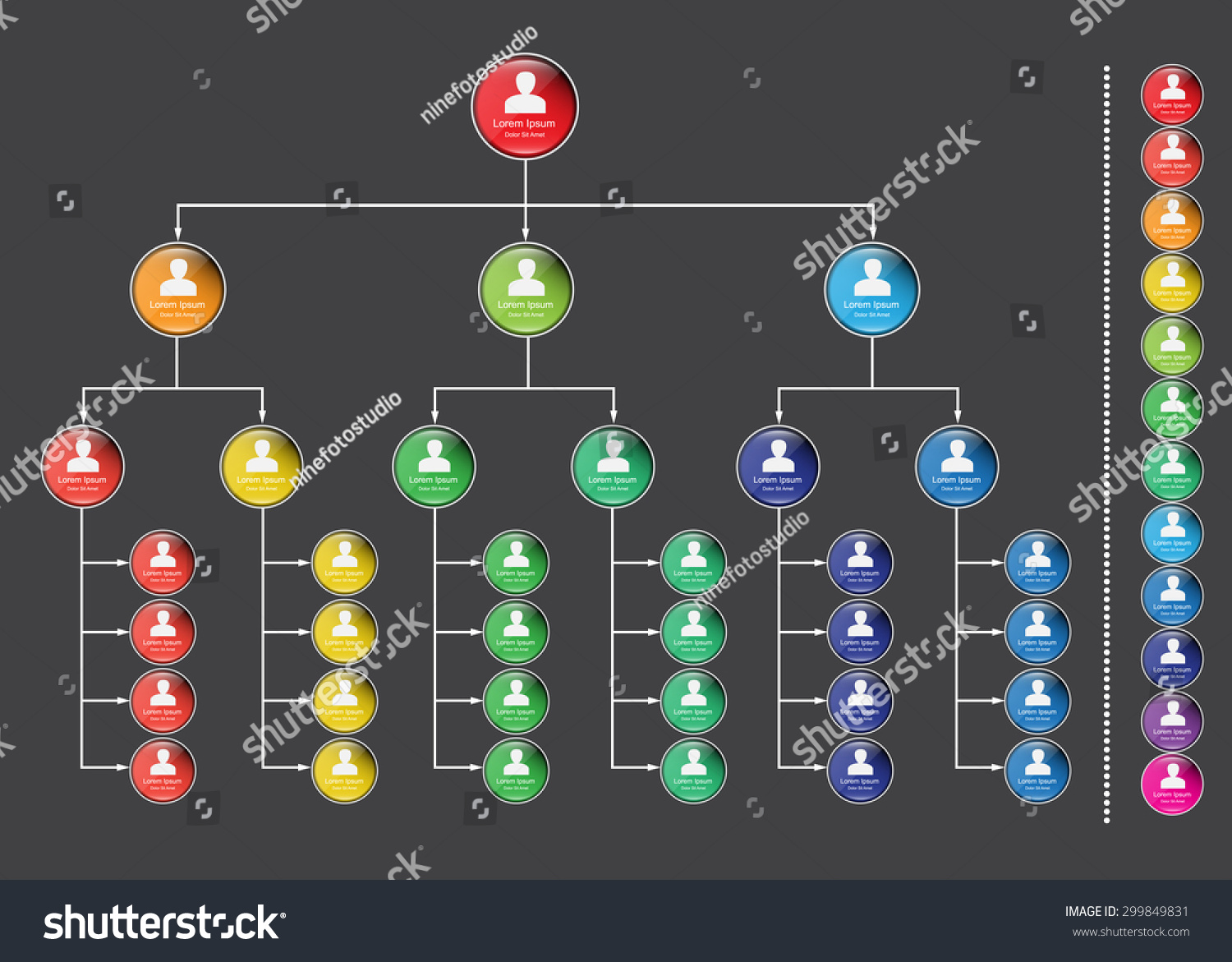 People Symbols Colorful Circle Organizational Chart Stock Vector