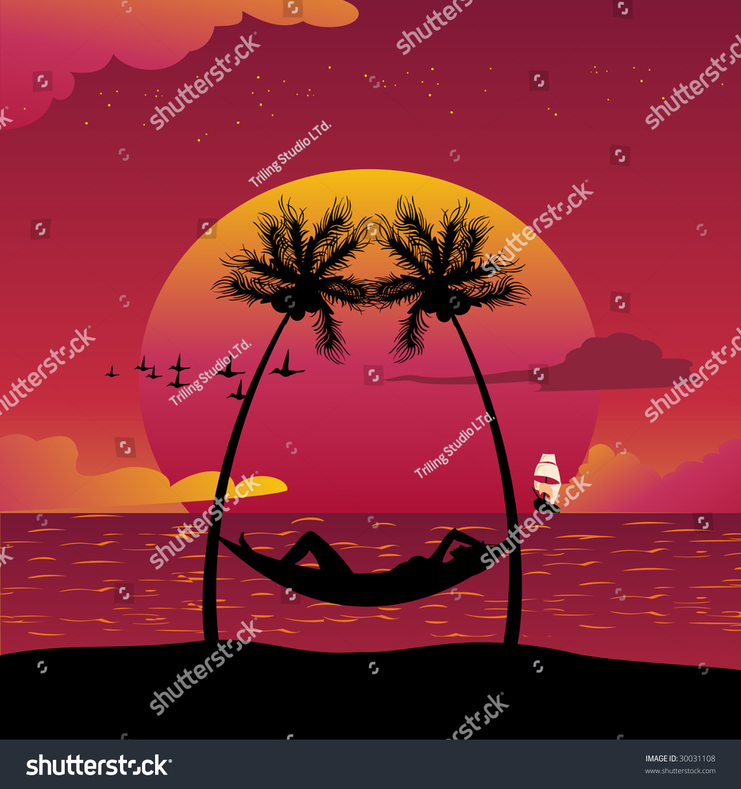 Vector Illustration Girl Lying Down Hammock Stock Vector (Royalty Free ...