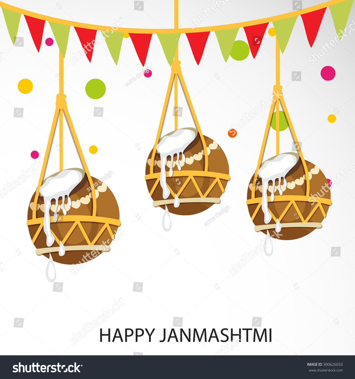 Vector Illustration Hanging Pot Happy Janmashtmi Stock Vector (Royalty ...