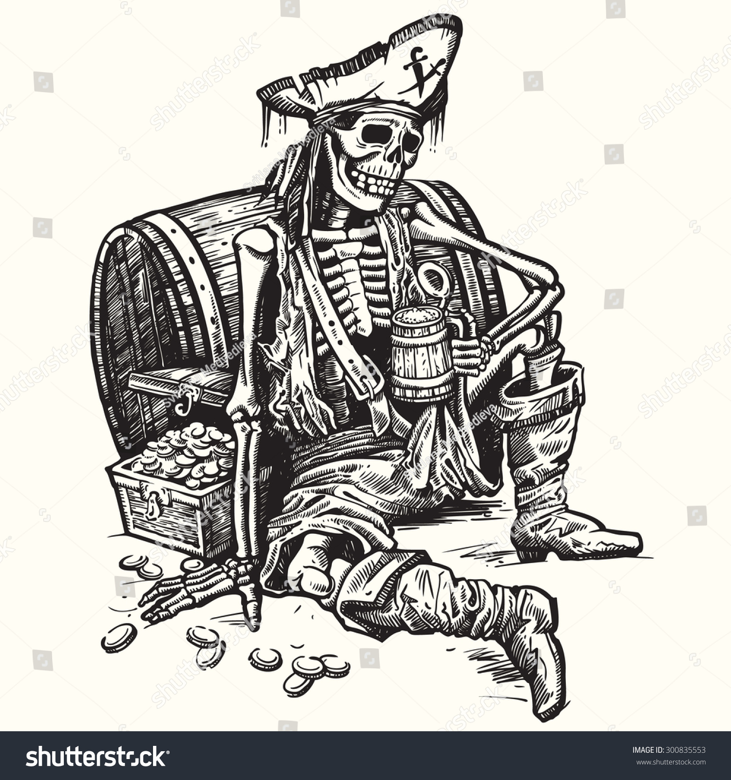 Пират скелет с ромом