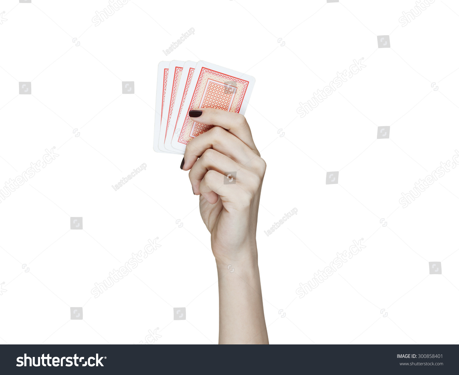 Elegant Woman Hand Holding Playing Cards Stock Photo 300858401 ...