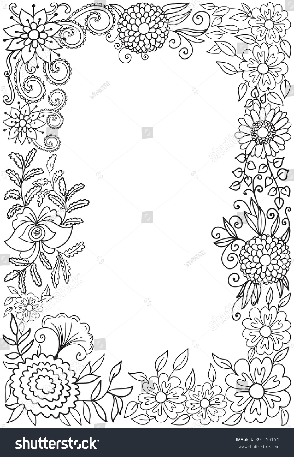 Black White Floral Vector Frame Wildflowers Stock Vector (Royalty Free ...