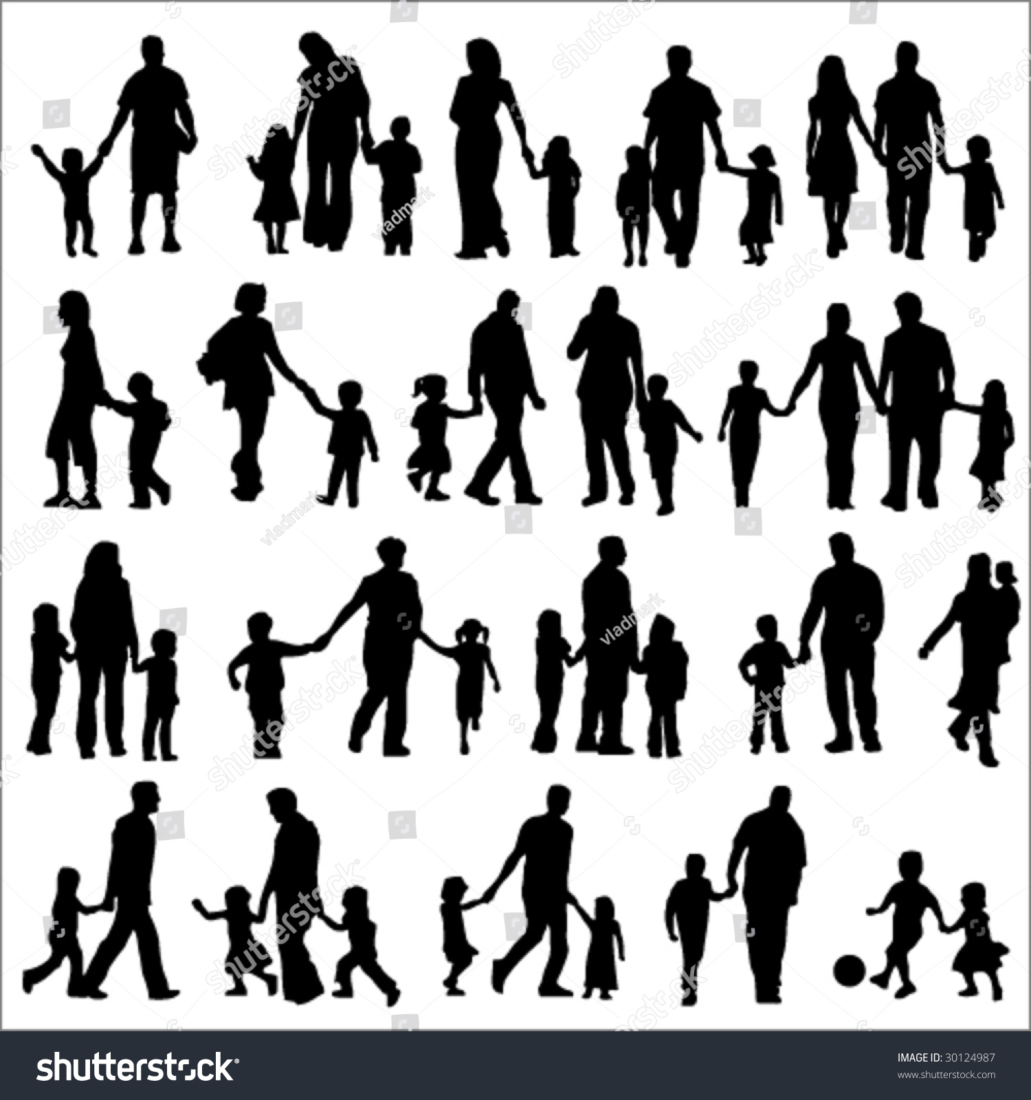 Set Black Silhouettes Illustration Parents Children Stock Vector ...