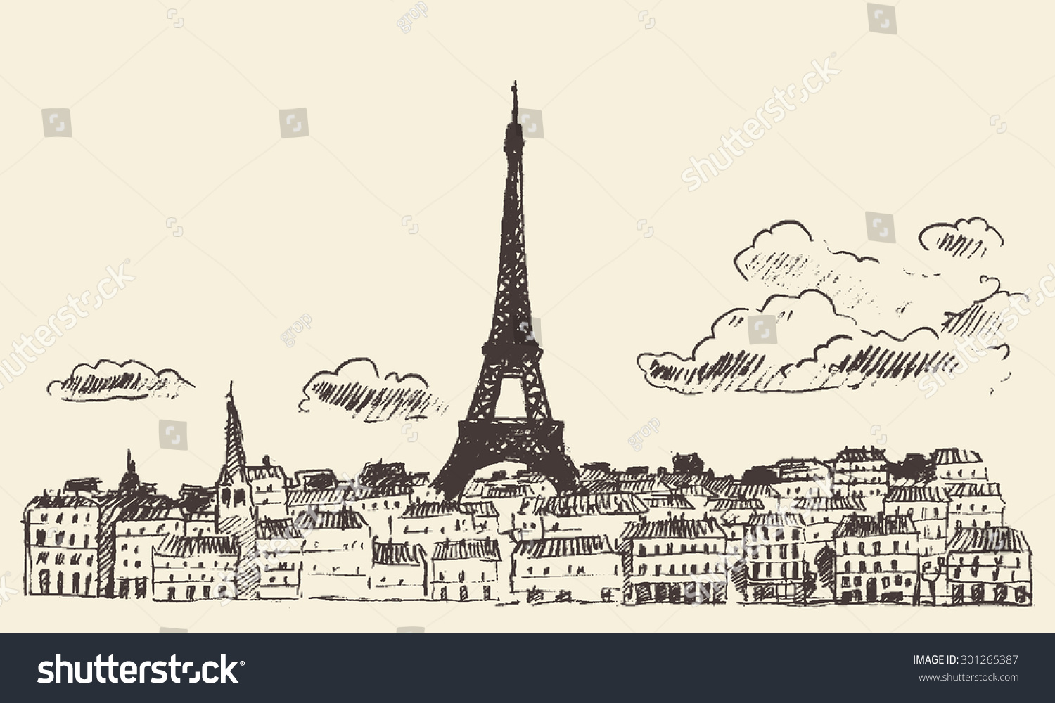 Вид на Париж набросок