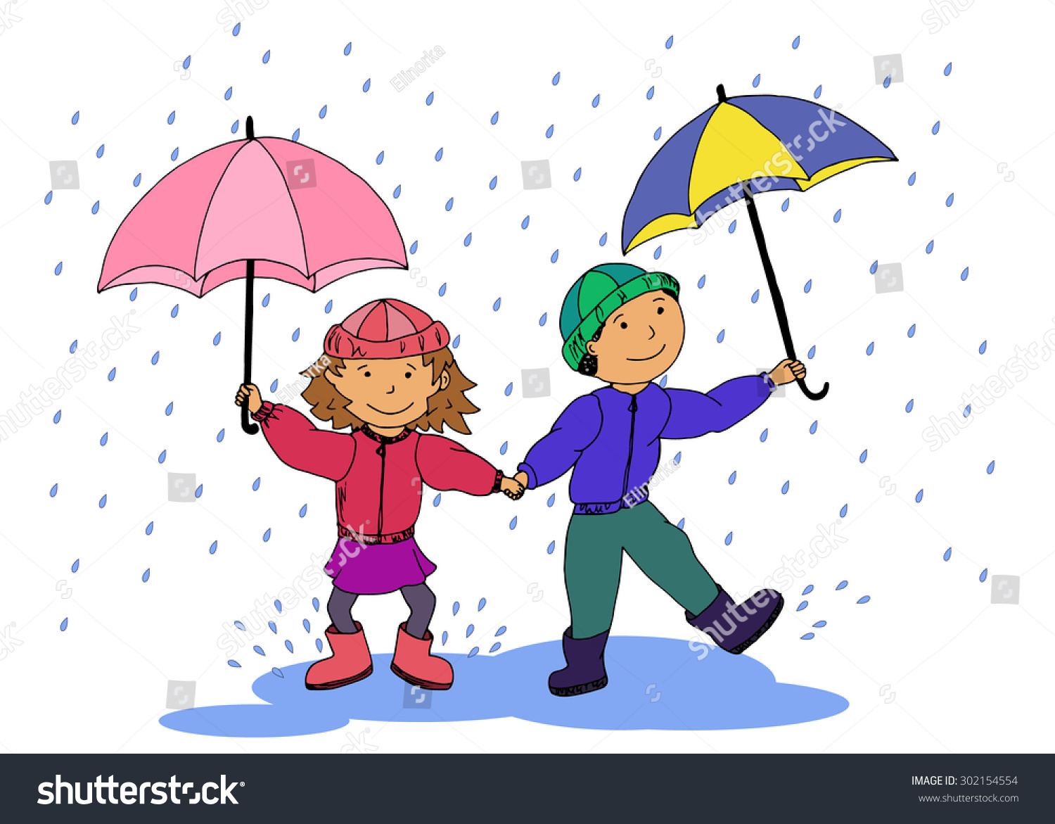 Дети с зонтиками мультяшные