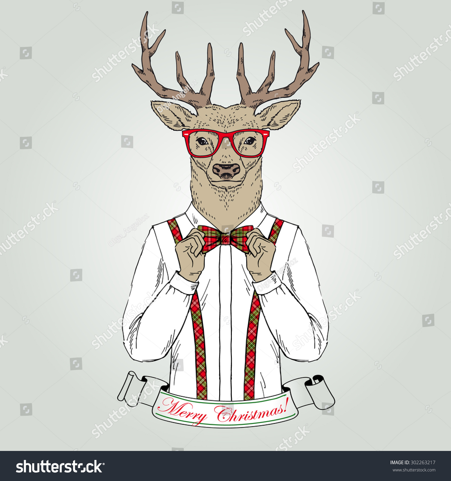 Christmas Deer Character Animal Illustration Merry Stock Vector ...