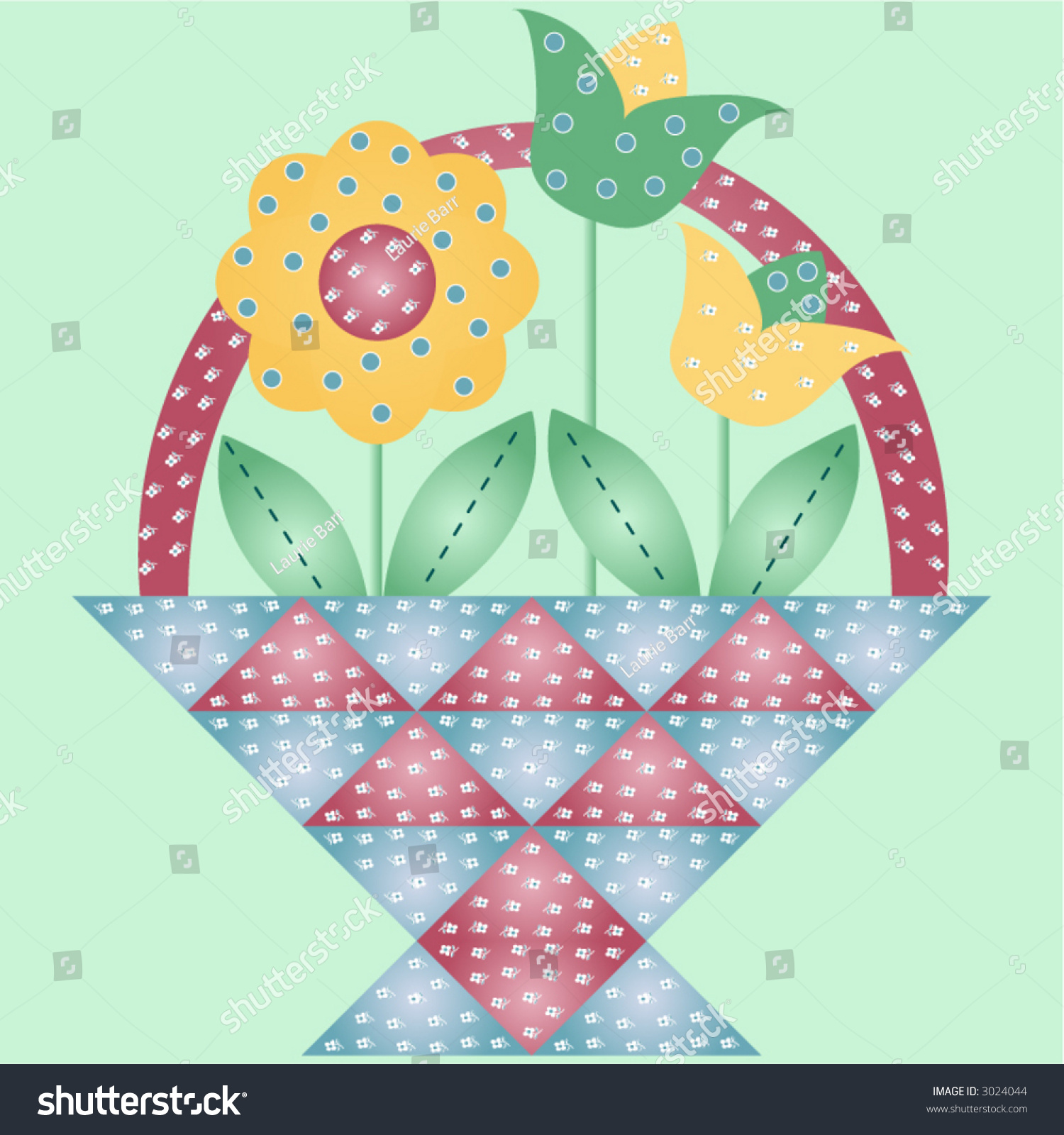 Quilt Illustration Basket Flowers Pattern Stock Vector (Royalty Free ...